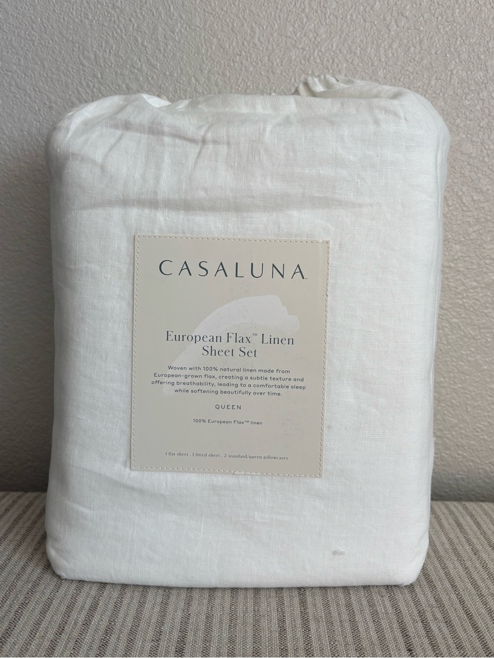 NWT Queen 100% Linen Sheet Set White - Casaluna